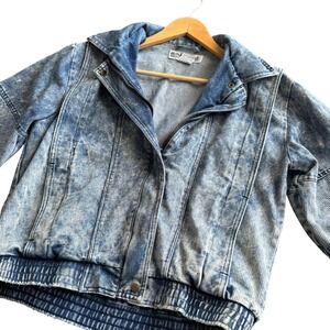 Vintage Acid Wash Denim Moto Jacket Women's S Blue Cropped Biker 80s